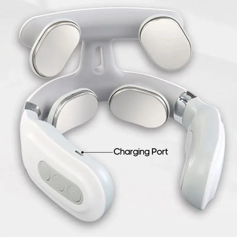 4-head Cervical Massager Strength Adjustment USB Charging Intelligent Voice Heating Neck Massager Neck Care WhiteColor@@white